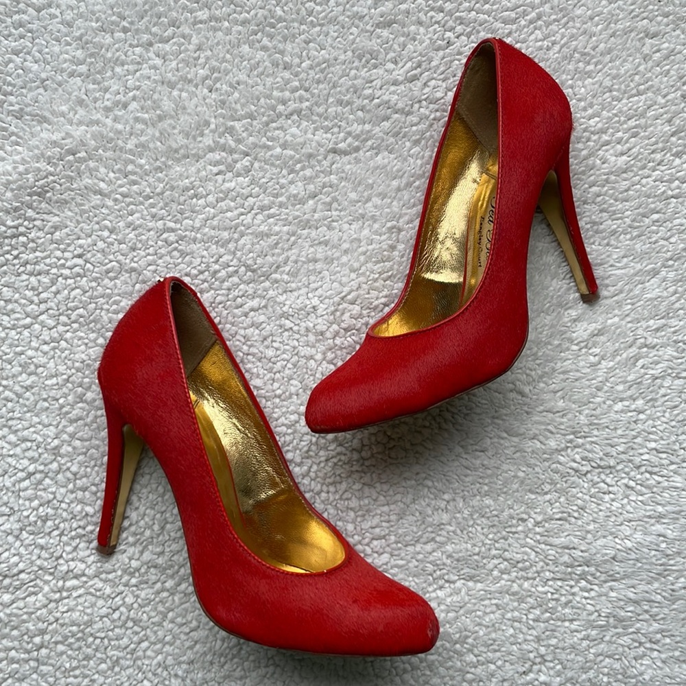 Ted Baker orange calf hair heels
